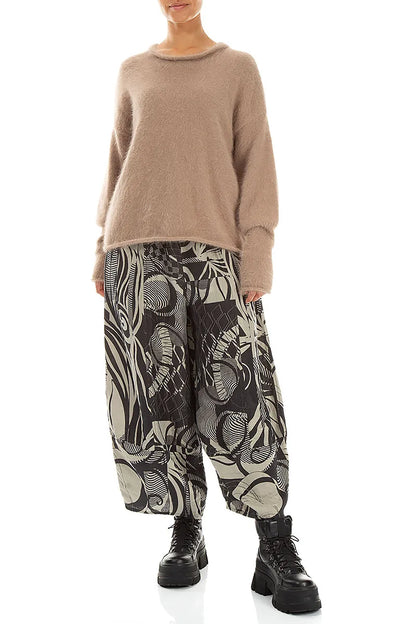 Wide Cropped Textured Olive Orbit Silk Linen Trousers 4