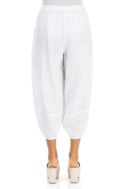 Wide Cropped White Linen Trousers 2