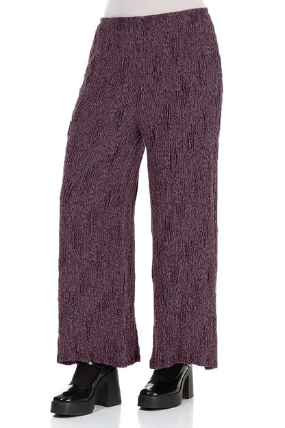 Pantalon large couleur prune foncé, en Soie et Lin texturés