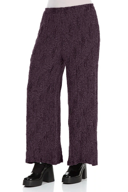 Wide Deep Plum Textured Silk Linen Trousers 3