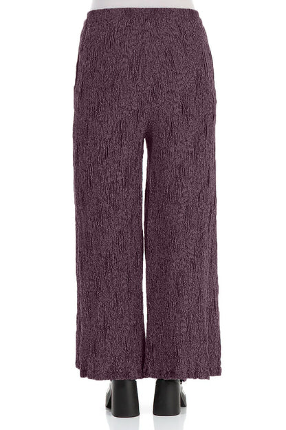 Pantalon large couleur prune foncé, en Soie et Lin texturés