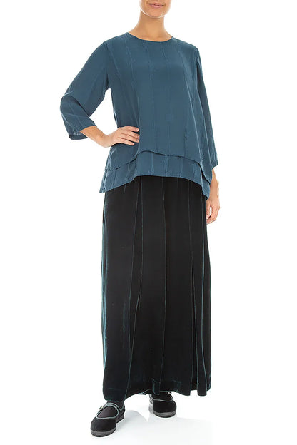 Wide Deep Turquoise Silk Velvet Trousers