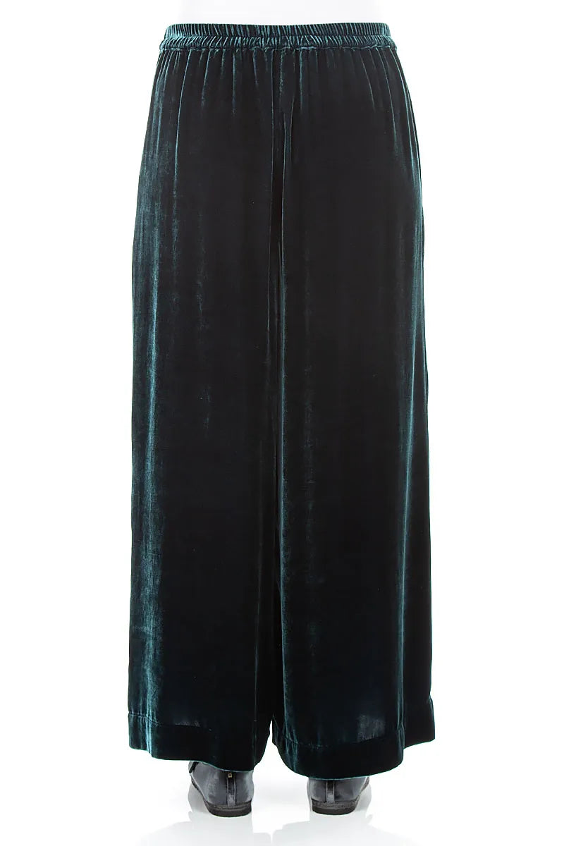 Wide Deep Turquoise Silk Velvet Trousers 2