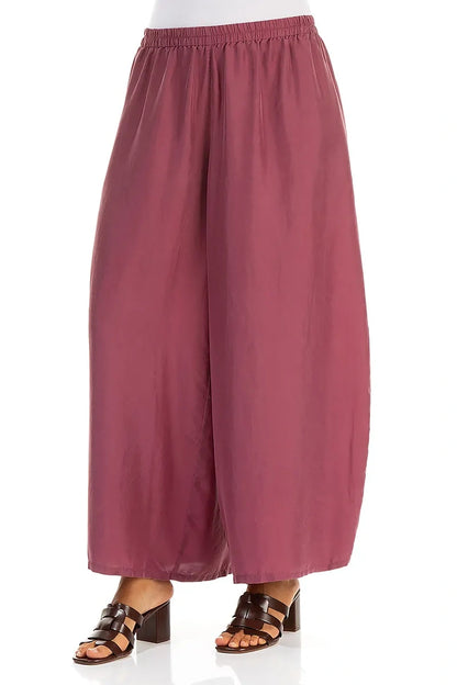 Wide Flowy Antique Ruby Pure Silk Trousers 3