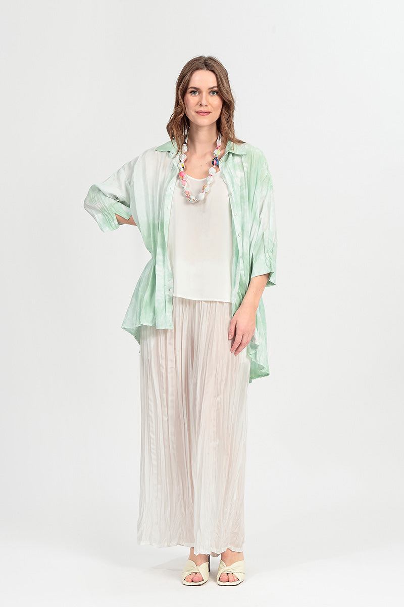 Wide Flowy White Crumpled Pure Silk Trousers 6