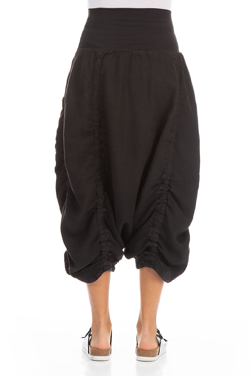 Wide Harem Black Linen Trousers 2