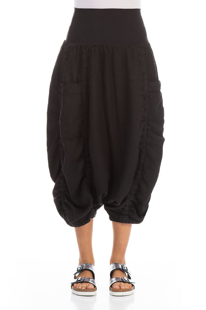 Wide Harem Black Linen Trousers 1