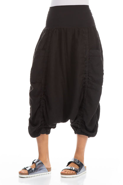 Wide Harem Black Linen Trousers 3