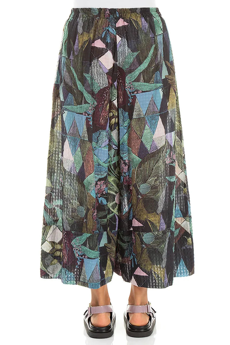 Wide Leg Cuffs Art Mosaic Textured Silk Culottes 2