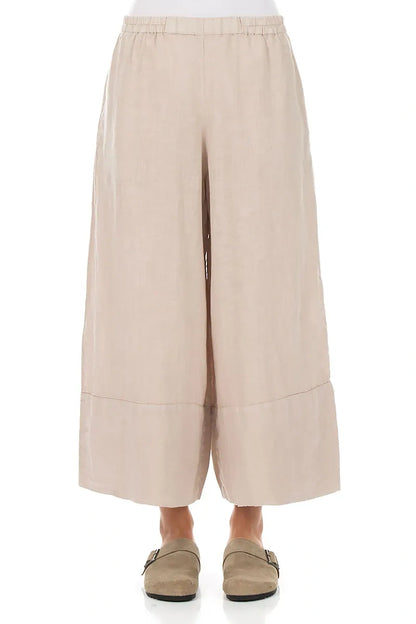 Wide Leg Cuffs Beige Linen Culottes 1