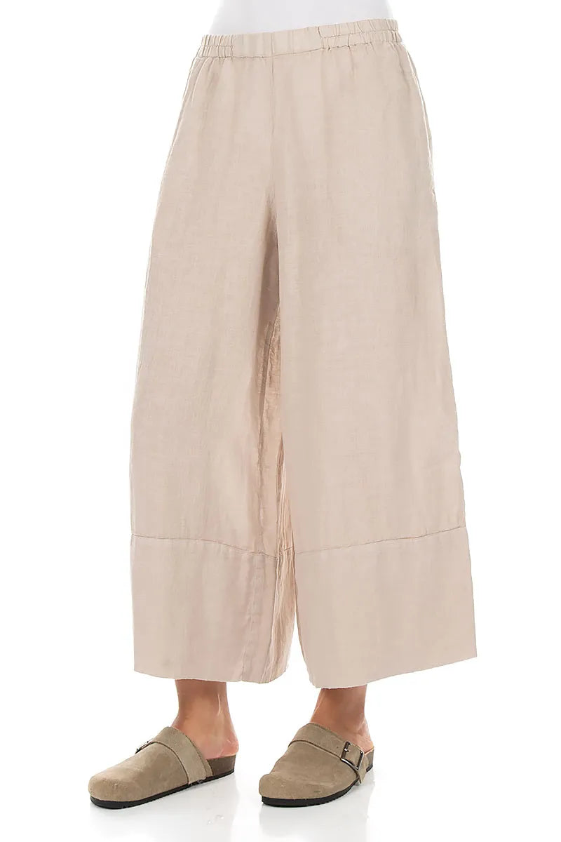 Wide Leg Cuffs Beige Linen Culottes 3