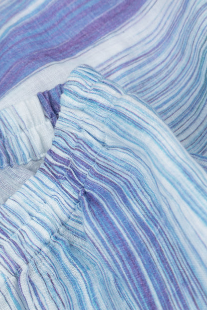 Wide Leg Cuffs Blue Wash Stripe Linen Culottes 5