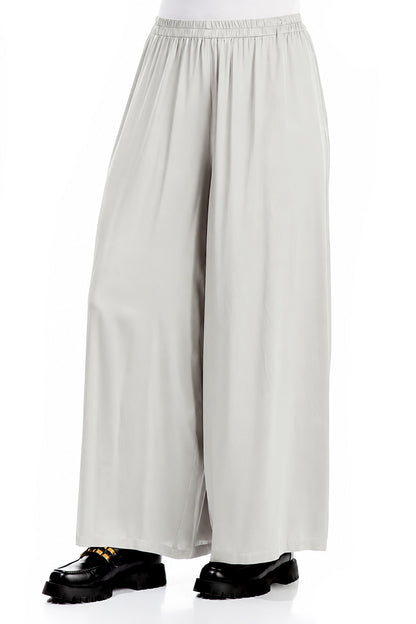 Wide Leg Pearl Grey Silk Trousers 3