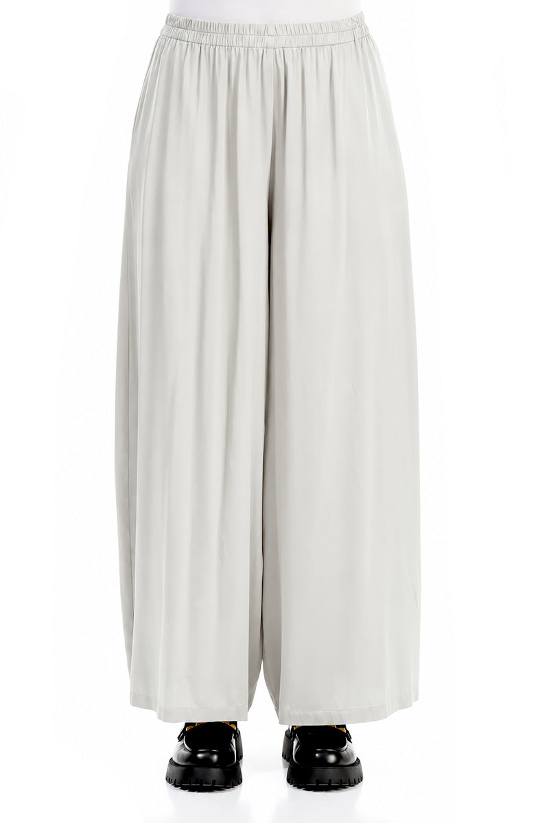 Wide Leg Pearl Grey Silk Trousers 1