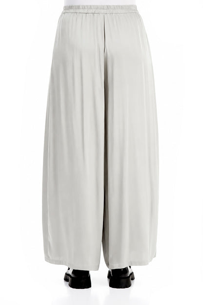Wide Leg Pearl Grey Silk Trousers 2