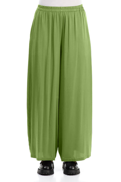 Wide Leg Shamrock Green Silk Trousers 1