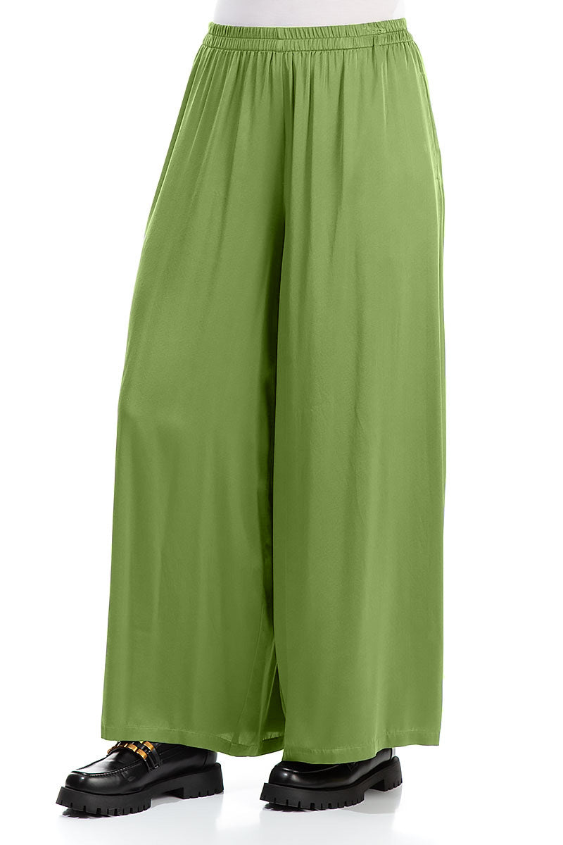 Wide Leg Shamrock Green Silk Trousers 3