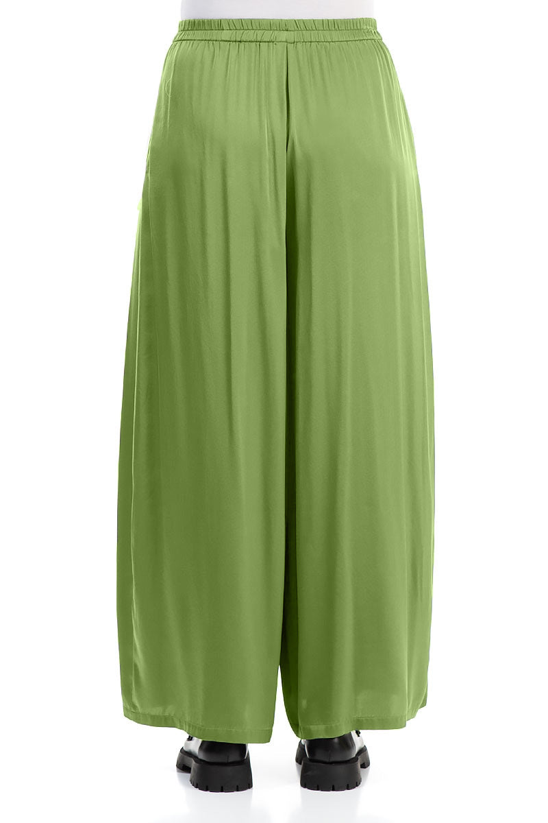 Wide Leg Shamrock Green Silk Trousers 2