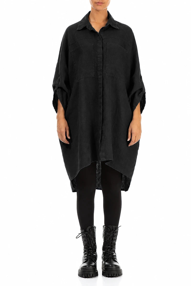 Wide Loose Black Linen Shirt 1