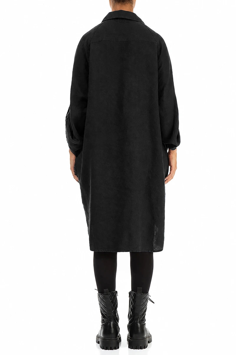 Wide Loose Black Linen Shirt 2