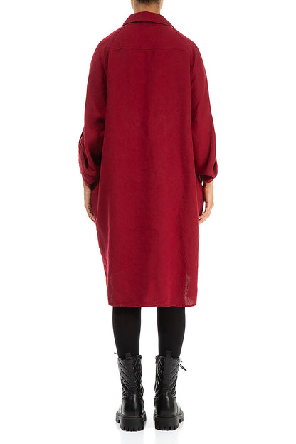 Wide Loose Dark Red Linen Shirt 2