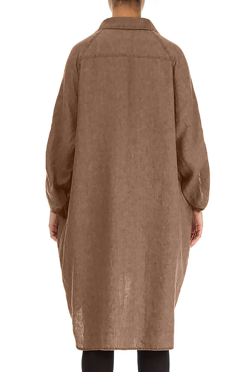 Wide Loose Mocha Linen Shirt 2
