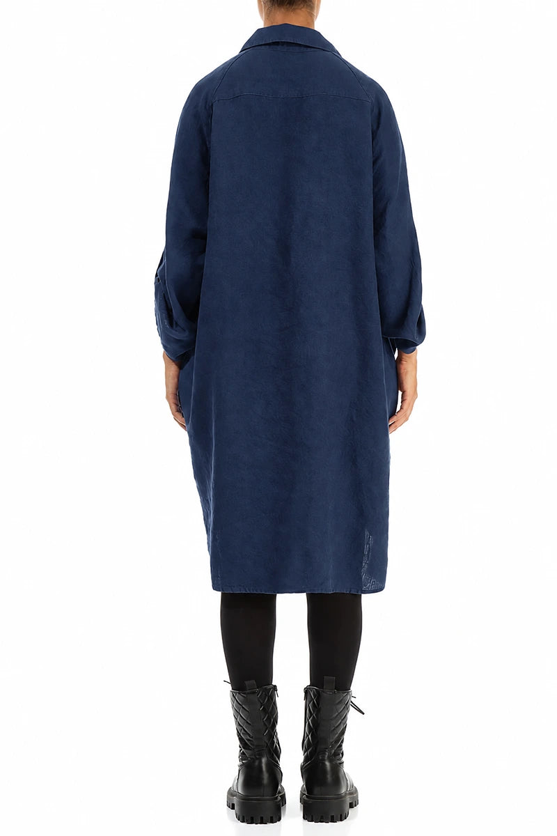 Wide Loose Royal Blue Linen Shirt 2