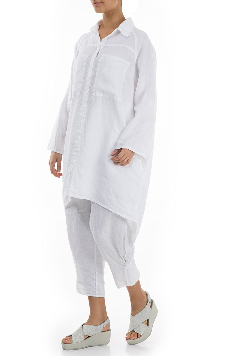 Wide Loose White Linen Shirt 4