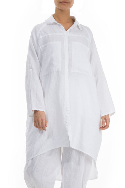 Wide Loose White Linen Shirt 3