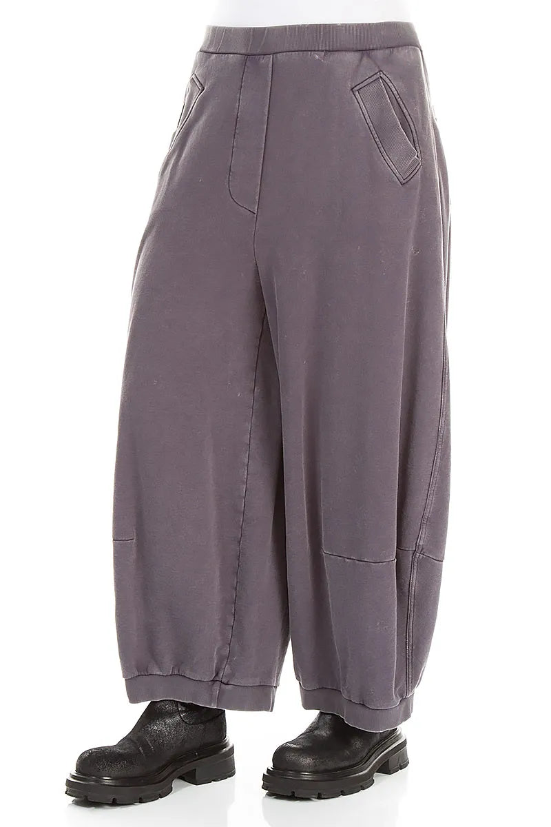 Wide Mauve Grey French Terry Cotton Trousers 3