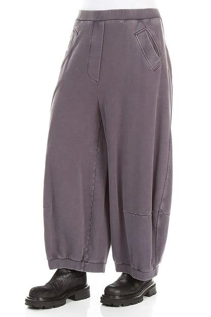 Wide Mauve Grey French Terry Cotton Trousers 3
