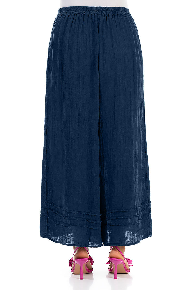 Wide Navy Gauze Linen Trousers 2