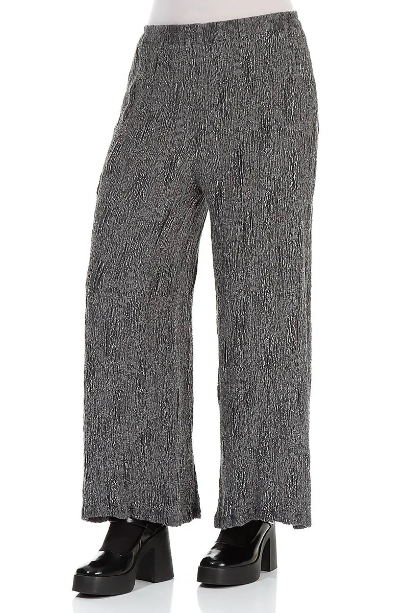Wide Silver Textured Silk Linen Trousers 3