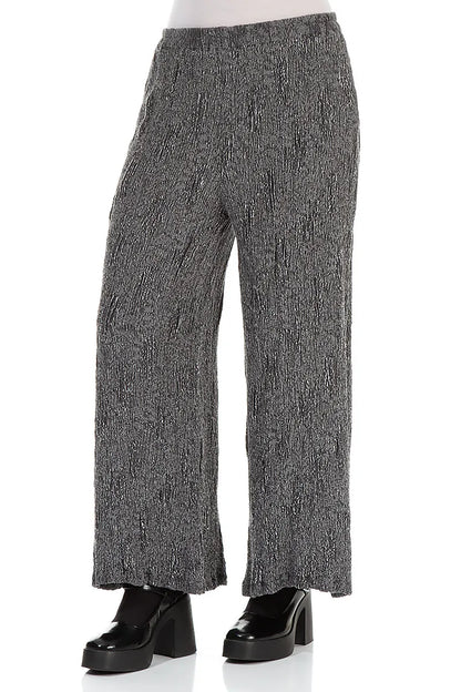 Wide Silver Textured Silk Linen Trousers 3
