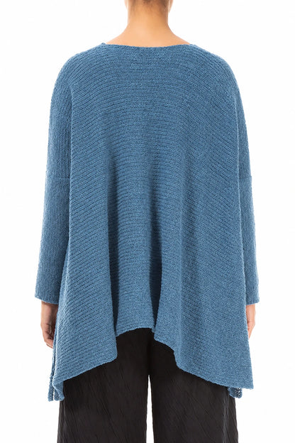 Wide Wavy Seam Petrol Blue Wool Sweater