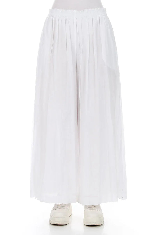 Wide White Crumpled Cotton Trousers 1