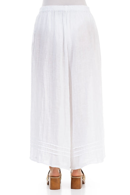 Wide White Gauze Linen Trousers 2