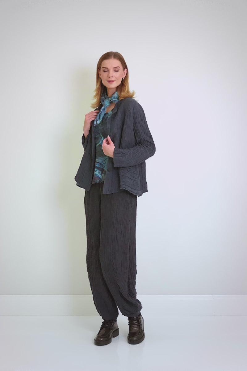 Collar Crinkled Graphite Blue Silk Jacket 7