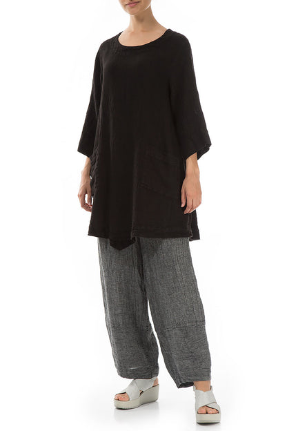 Two Pockets Black Mélange Linen Tunic 5