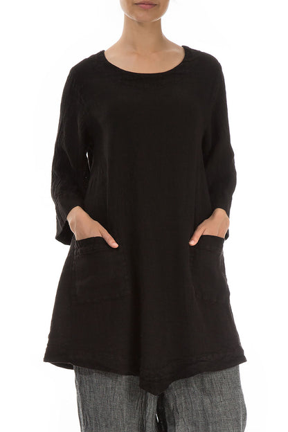 Two Pockets Black Mélange Linen Tunic 3