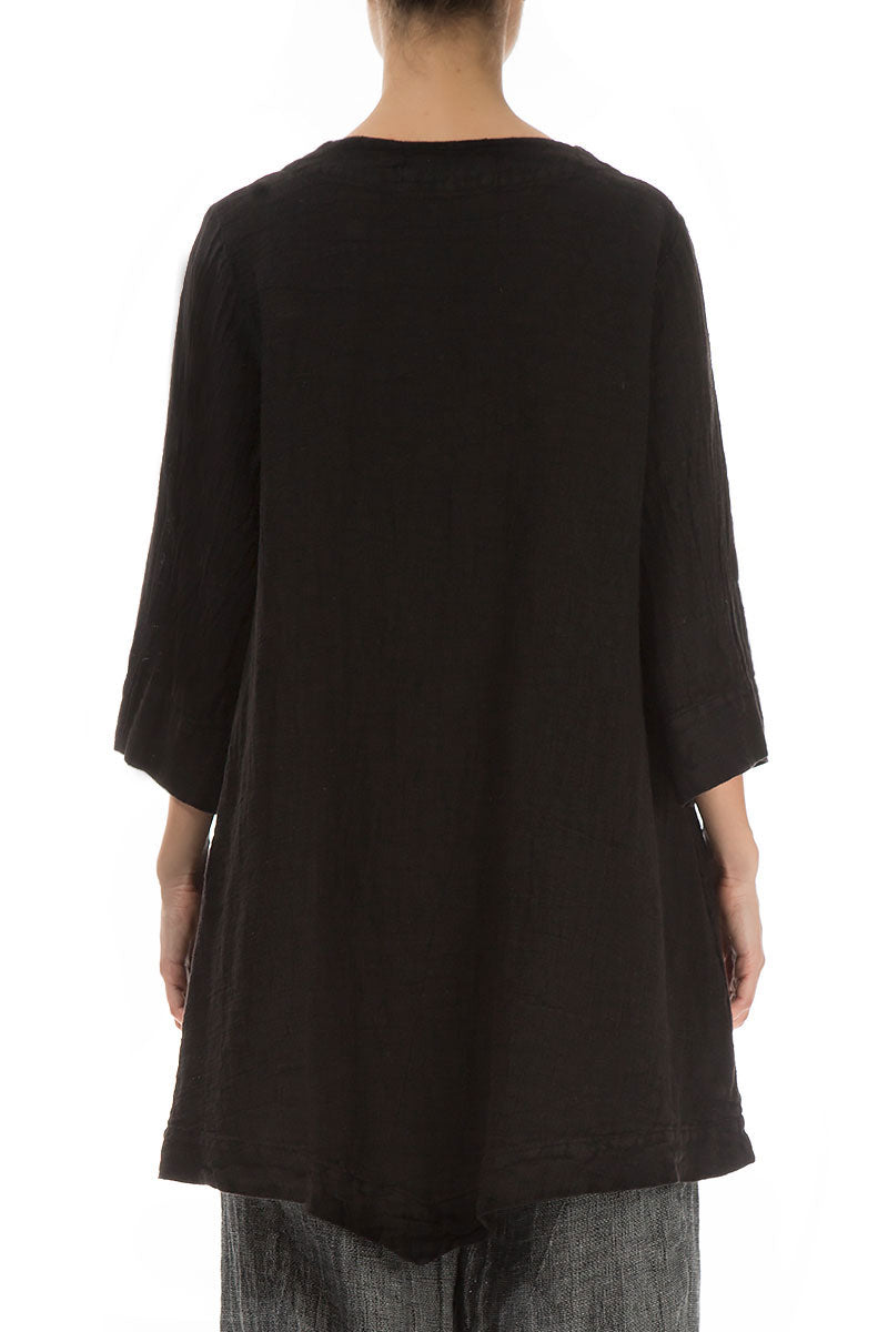 Two Pockets Black Mélange Linen Tunic 2
