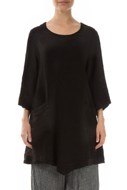 Two Pockets Black Mélange Linen Tunic 1