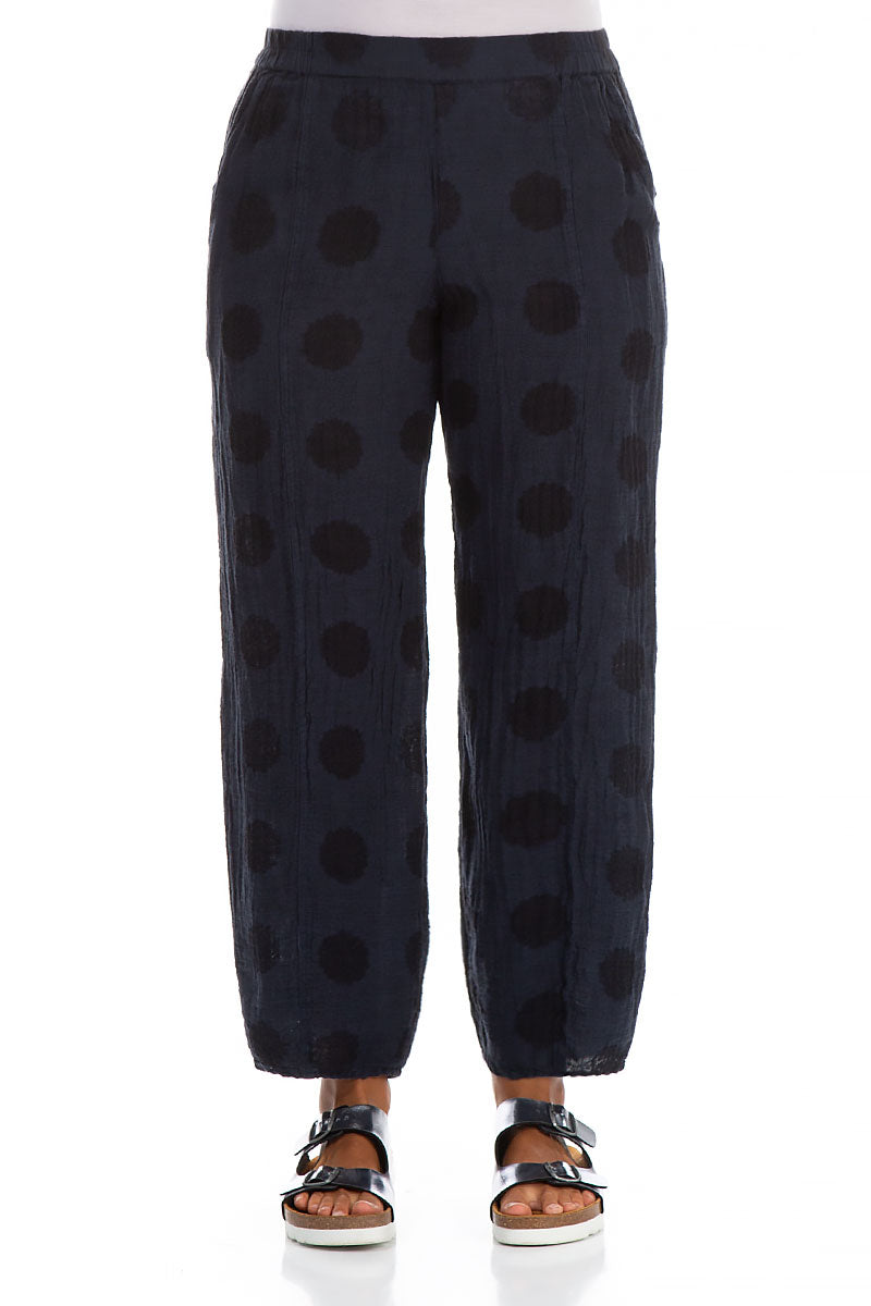 Bubble Pattern Navy Linen Trousers 1