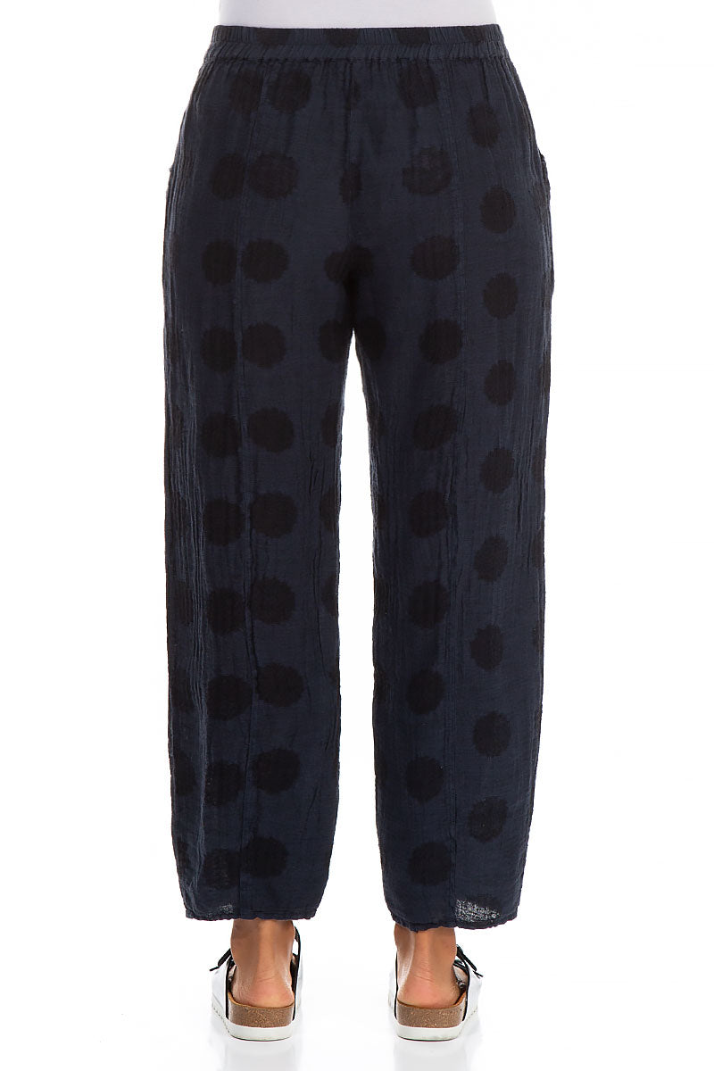 Bubble Pattern Navy Linen Trousers 2