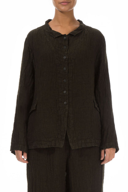 Buttoned Dark Khaki Mélange Linen Jacket 1