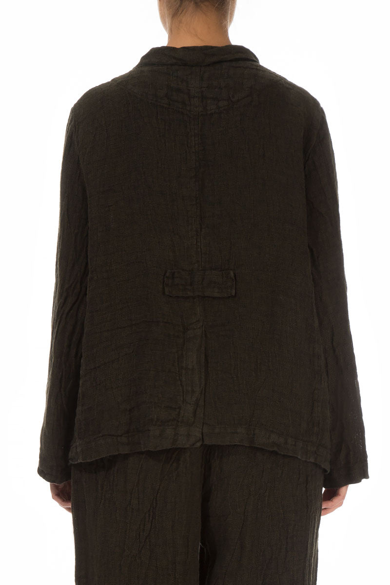 Buttoned Dark Khaki Mélange Linen Jacket 2