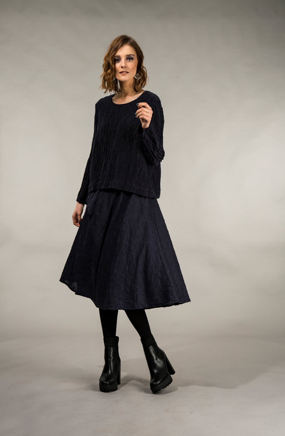 Dotty Dark Purple Silk Cotton Skirt 4