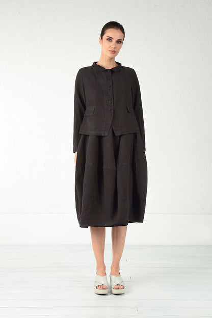 Buttoned Black Linen Jacket 7