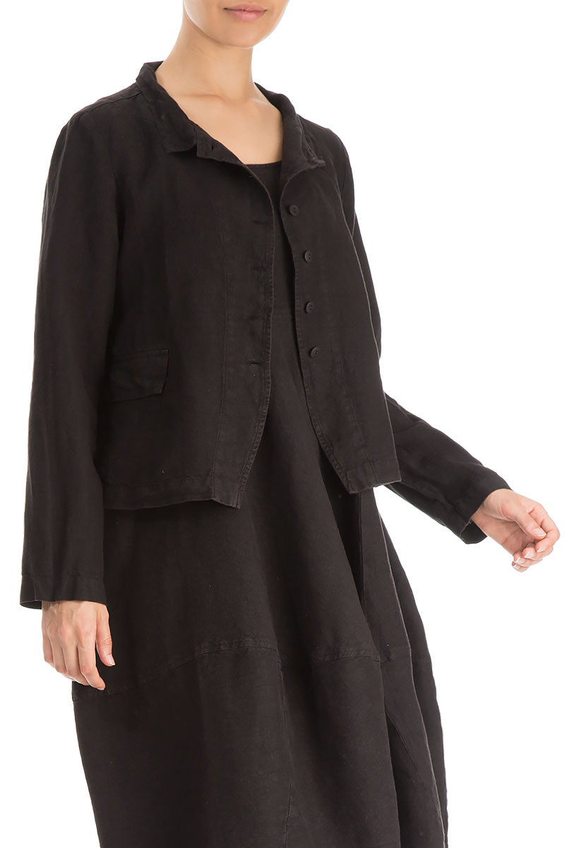 Buttoned Black Linen Jacket 3