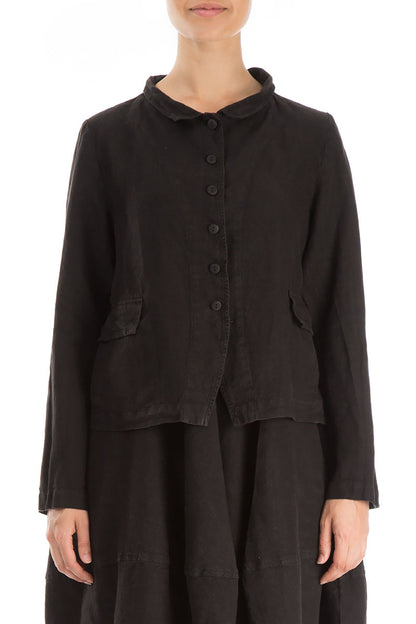 Buttoned Black Linen Jacket 1